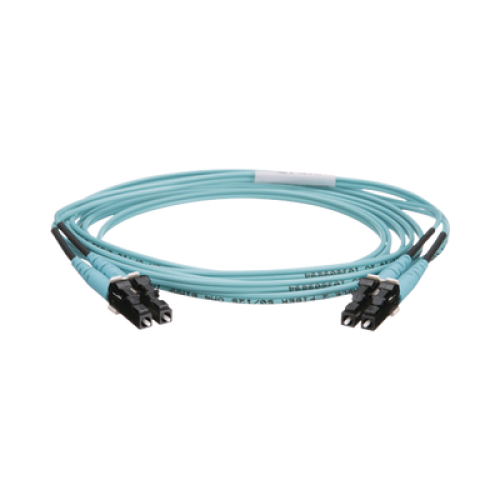 Jumper de Fibra Optica Multimodo 50/125 OM4, LC-LC Duplex, OFNR (Riser), Color Aqua, 2 Metros (6.56 Pies)