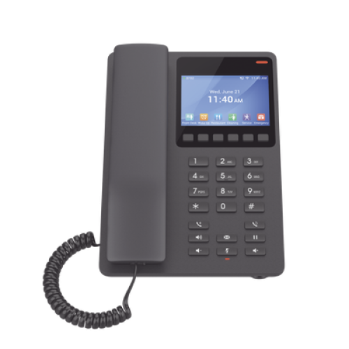 Teléfono IP Hotelero con pantalla LCD a color, 2 líneas SIP con 2 cuentas, codec Opus, IPV4/IPV6, color negro, con gestión en la nube GDMS