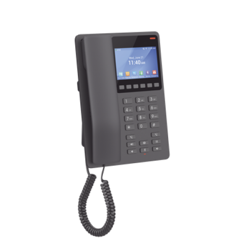 Teléfono IP Hotelero con pantalla LCD a color, 2 líneas SIP con 2 cuentas, codec Opus, IPV4/IPV6, color negro, con gestión en la nube GDMS