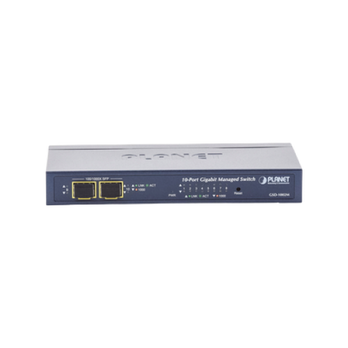 Switch Administrable de Escritorio de 8 Puertos Gigabit/ 2 Puertos SFP / 20 Gbps Switching / PoE In 802.3af/at / Dual Power DC + PoE / VLAN Q-in-Q / IPv6/IPv4/  Administración Remota con CloudNMS
