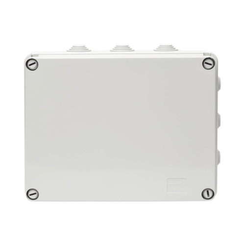 Caja Estanca de PVC Para Derivación y Conexión, 12 Entradas, Tapa Atornillada, 240x190x90 mm (Área interna), Uso Exterior IP55, Material que no Propaga el Fuego y Libre de Hálogenos