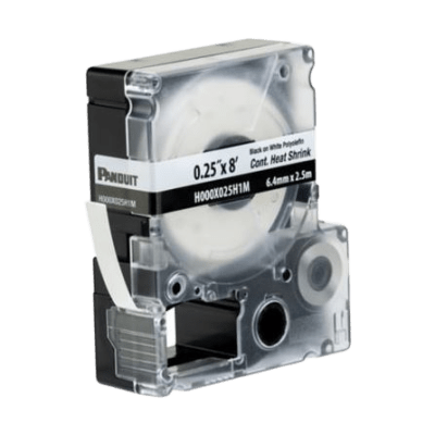 Casete de Etiquetas de Poliolefina de Cinta Continua, Tubo Termocontráctil, 6.4 mm (0.25 Pulgadas) de Ancho y 2.4 Metros (7.87 Pies) de Largo, para Cables de Calibre 22-18 AWG, Color Blanco