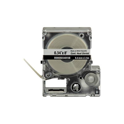Casete de Etiquetas de Poliolefina de Cinta Continua, Tubo Termocontráctil, 8.6 mm (0.34 Pulgadas) de Ancho y 2.4 Metros (7.87 Pies) de Largo, Para Cables de 1.5 a 4.8 mm (18-12 AWG) de Diámetro, Color Blanco