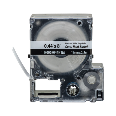 Casete de Etiquetas de Poliolefina de Cinta Continua, Tubo Termocontráctil, 11.2 mm (0.44 pulgadas) de Ancho y 2.4 metros (7.87 pies) de Largo, Para Cables de 2 a 6.4 mm (16-10 AWG) de Diámetro, Color Blanco