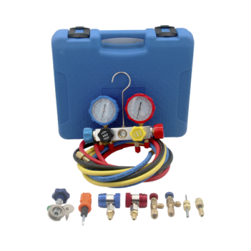 Juego de manómetros para aire acondicionado, herramienta de carga de refrigerante, doble válvula con adaptadores de acoplamiento rápido, manguera de 1.5 metros para refrigerantes : R410A, R32, R134A, R22 