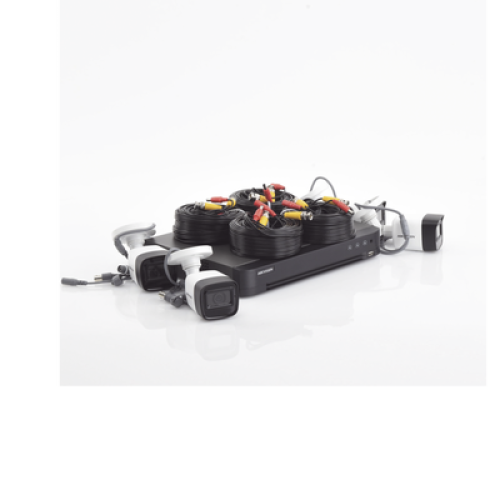 (MICRÓFONO INTEGRADO) KIT TURBOHD 5 Megapixel / DVR 4 Canales / 4 Cámaras Bala con Micrófono Integrado (exterior 2.8 mm) / Fuente de Poder / Accesorios de Instalación