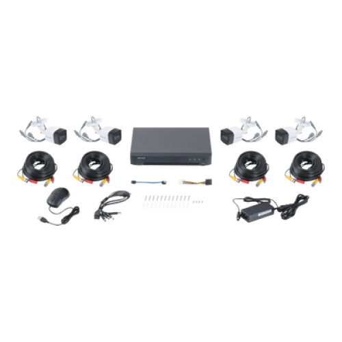 (MICRÓFONO INTEGRADO) KIT TURBOHD 5 Megapixel / DVR 4 Canales / 4 Cámaras Bala con Micrófono Integrado (exterior 2.8 mm) / Fuente de Poder / Accesorios de Instalación