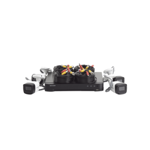 (MICRÓFONO INTEGRADO) KIT TURBOHD 5 Megapixel / DVR 4 Canales / 4 Cámaras Bala con Micrófono Integrado (exterior 2.8 mm) / Fuente de Poder / Accesorios de Instalación