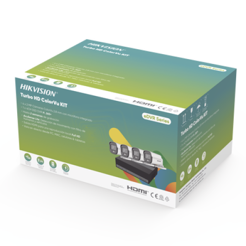 Kit TurboHD 1080p / DVR 4 Canales con Unidad de Almacenamiento eSSD de 300 GB / 4 Cámaras Bala ColorVu con Micrófono Integrado / Fuente de Poder / Accesorios de Instalación
