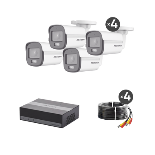 Kit TurboHD 1080p / DVR 4 Canales con Unidad de Almacenamiento eSSD de 300 GB / 4 Cámaras Bala ColorVu con Micrófono Integrado / Fuente de Poder / Accesorios de Instalación