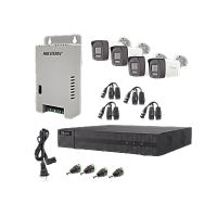 Kit HiLook Audio Bidireccional TurboHD 1080p / DVR Metalico 4 Canales / 4 Cámaras Bala (Exterior) con Bocina y Micrófono Integrado / 1 Fuente de Poder / Accesorios