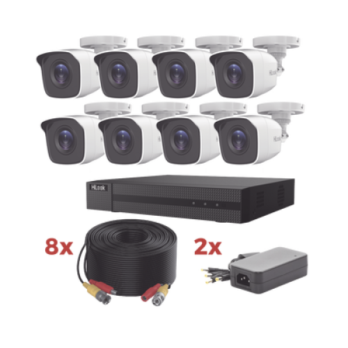 Kit TurboHD / DVR 8 Canales 1080p Lite / 8 Cámaras bala 1080p metalicas / 8 cables de 20 metros / 2 fuentes de 4 canales