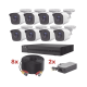 Kit TurboHD / DVR 8 Canales 1080p Lite / 8 Cámaras bala 1080p metalicas / 8 cables de 20 metros / 2 fuentes de 4 canales