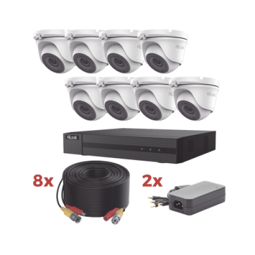 Kit TurboHD / DVR 8 Canales 1080p Lite / 8 Cámaras turret 1080p metalicas / 8 cables de 20 metros / 2 fuentes de 4 canales