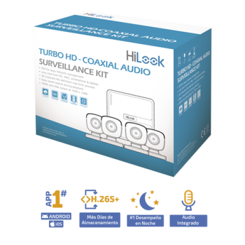 (MICRÓFONO Integrado) Kit TurboHD 1080p Lite / DVR 4 canales / Audio por Coaxitron / 4 Cámaras Bala de Policarbonato con Micrófono Integrado