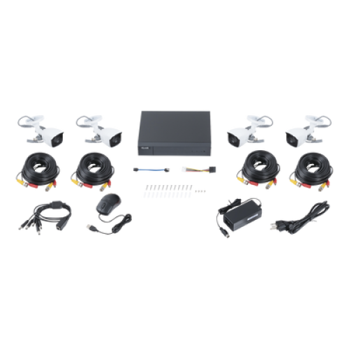 KIT TurboHD 1080p / DVR 8 canales con H.265+ / 4 Cámaras Bala Metálicas / Fuente de Poder / Accesorios de Instalación