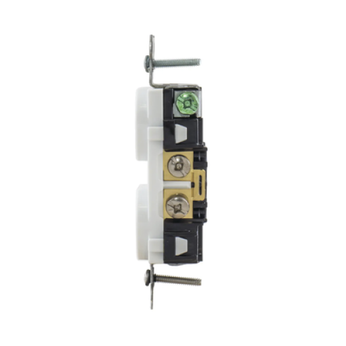 Contacto Dúplex 20 A, 125 V,  2 Polos, 3 Hilos, Cableado Posterior y  Lateral, Color Blanco (Nema 5-20R).