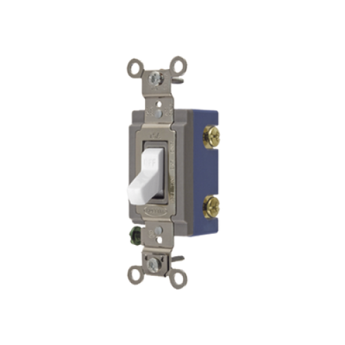 Interruptor de Palanca 15 A 120-277 V CA/ Unipolar / Grado Industrial/ Uso Extra Pesado / Cableado Lateral y Posterior / Color Blanco.