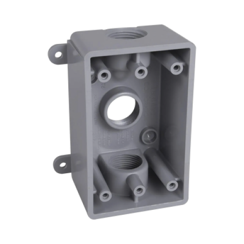 Caja Impermeable de 1 Gang / Profundidad de 2 Pulgadas (5.08 cm) / Cuenta con 3 Salidas Roscadas para Tubería de 1/2 Ó 3/4 / Color Gris