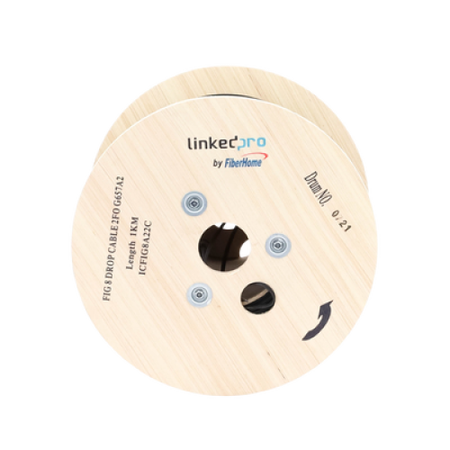 Carrete de 1 km de Fibra Óptica Aérea Mini Figura 8 G.657A2 Tipo Drop, Monomodo de 2 Hilos (Bifibra), Diseñada para Fusionarse, Color Negro, Span 80, (No Soporta Conectores Mecánicos)