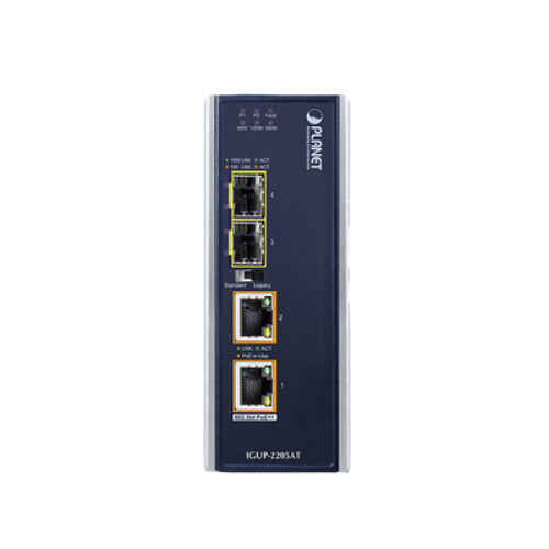 Convertidor de Medios Industrial de 2 Puertos SFP 100/1000X a 2 Puertos RJ45 10/100/1000T 802.3bt PoE++