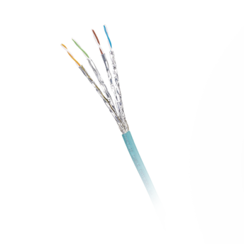 Bobina de Cable Blindado S/FTP Categoría 6A, Uso Industrial con Resistencia al Aceite, Rayos UV y Abrasión, Multifilar (Flexible), Color Azul Cerceta, Bobina de 500 Metros (1640 Pies)