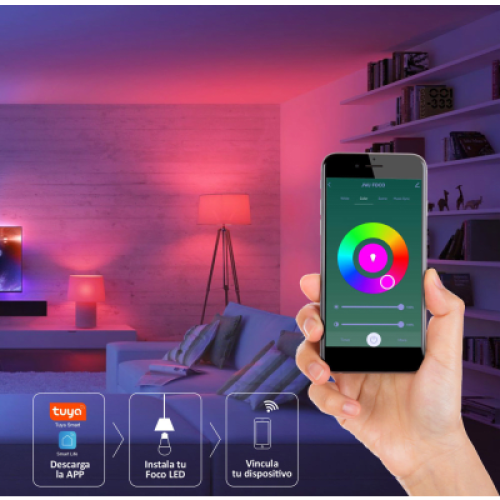 Foco Smart Dimeable / 10W / RGB y Blanco / Base E27 / IP20 / Con Control desde Aplicación Móvil Foco Smart Dimeable / 10W / RGB y Blanco / Base E27 / IP20 / Con Control desde Aplicación Móvil