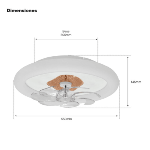 Ventilador de Techo con Luminario LED de 110 V CA 50/60 Hz / 88 W / 3 Tonos de Luz (6500 - 4 000 - 2 700 K) / Diámetro 500 mm / 6 Velocidades / Dimeable. Ventilador de Techo con Luminario LED de 110 V CA 50/60 Hz / 88 W / 3 Tonos de Luz (6500 - 4 000 - 2 700 K) / Diámetro 500 mm / 6 Velocidades / Dimeable.