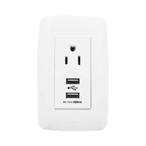 Contacto Sencillo de 15 A/ 127 V CA y 2 Conectores USB de 5 V CD 2A / Color Blanco.