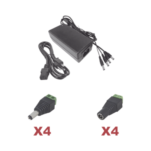 Kit con fuente EPCOM POWER LINE con salida de 12 Vcc a 5 Amper con 4 salidas / Incluye conectores JR52 y JR53