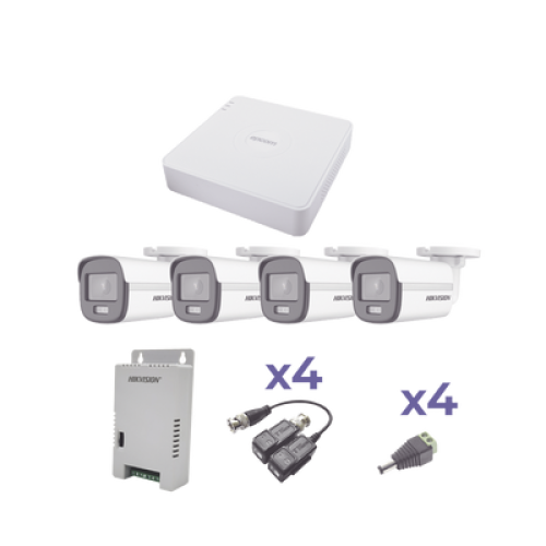 KIT COLORVU TURBOHD 1080p Lite / DVR 4 Canales / 4 Cámaras Bala (exterior 2.8 mm) / Transceptores / Conectores / Fuente de Poder Profesional