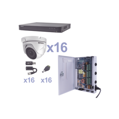 Kit Videovigilancia / DVR 16 Canales / 16 Cámaras Eyeball 1080p / IR 20 m (65.6 ft) / Fuente 16 Canales 20A / Transceptores UTP Kit Videovigilancia / DVR 16 Canales / 16 Cámaras Eyeball 1080p / IR 20 m (65.6 ft) / Fuente 16 Canales 20A / Transceptores UTP