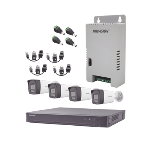 Kit Audio Bidireccional TurboHD 4K-3K / DVR 4 Canales 4K / 4 Cámaras Bala (Exterior) con Bocina y Microfóno Integrado 3K / 1 Fuentes de Poder / Accesorios