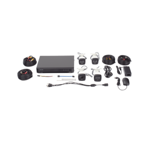 [Dual Light] Kit TurboHD 3K (5 Megapixel) / DVR 4 Canales / 4 Cámaras Bala para Exterior y Metal / Micrófono Integrado / Accesorios de Interconexión / Fuente de Poder