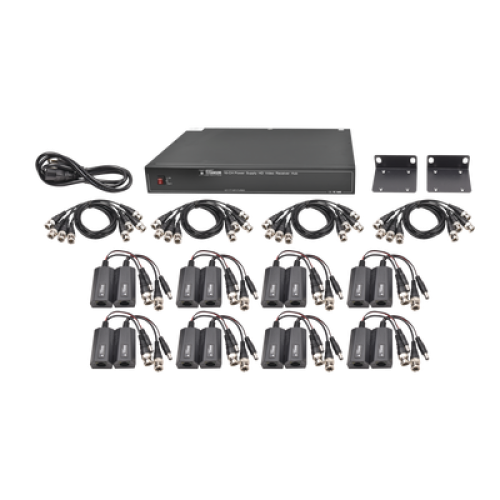 Kit de 16 canales para transmisión de ALIMENTACION (NO SOPORTA COAXITRON)( de 36 Vcc a 12 Vcc) y video (HD-TVI) a distancias de hasta 250 m.