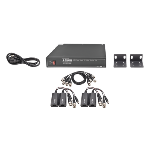 Kit de 4 canales de para transmisión de ALIMENTACION ( de 36 Vcc a 12Vcc )  y VIDEO (HD-TVI) a distancias de hasta 250 mts.