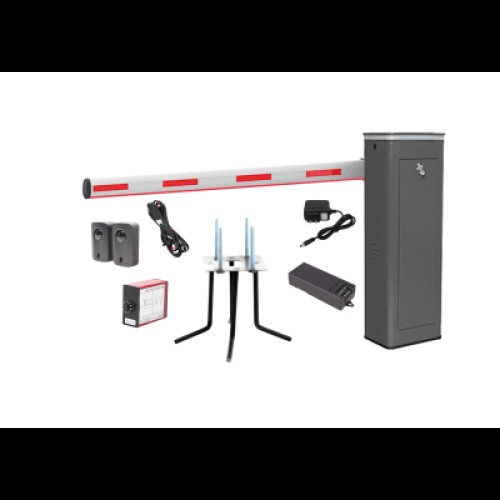 Kit COMPLETO Barrera Izquierda XBF Con Corona LED / Brazo Iluminado de 3M / Incluye Sensor de Masa, Transformador, Lazo Magnético, Ancla, Fotoceldas y 2 Controles Inalámbricos