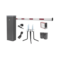 Kit COMPLETO Barrera Derecha XBF Con Corona LED / Brazo de 3M / Incluye Sensor de Masa, Transformador, Lazo Magnético, Ancla, Fotoceldas y 2 Controles Inalámbricos
