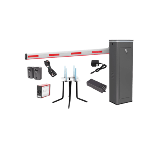 Kit COMPLETO Barrera Izquierda XBS Con Corona LED / Brazo Iluminado de 5M / Incluye Sensor de Masa, Transformador, Lazo Magnético, Ancla, Fotoceldas y 2 Controles Inalámbricos