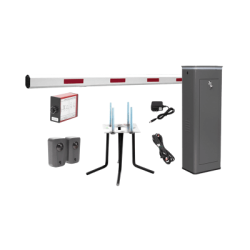 Kit COMPLETO Barrera Izquierda XBS Con Corona LED / Brazo de 5.5 Metros / Incluye Sensor de Masa, Transformador, Lazo Magnético, Ancla, Fotoceldas y 2 Controles Inalámbricos