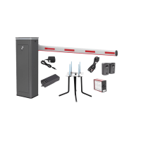 Kit COMPLETO Barrera Derecha XBS Con Corona LED / Brazo Iluminado de 5M / Incluye Sensor de Masa, Transformador, Lazo Magnético, Ancla, Fotoceldas y 2 Controles Inalámbricos