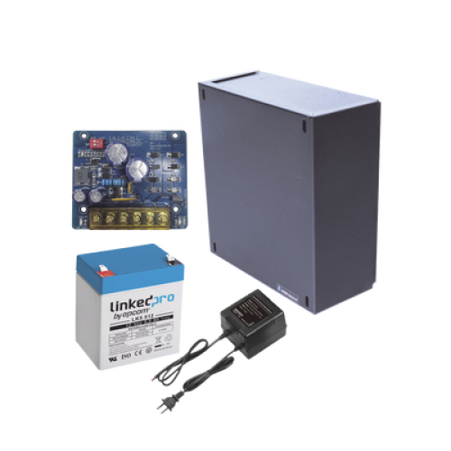 Kit con fuente PLB2 con salida de 12 Vcc a 1.5 Amper, incluye transformador y batería de 12 V a 5.5 Amper 