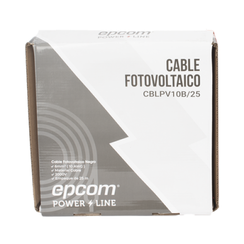 Kit de 2 rollos de 25 metros de cable fotovoltaico de cobre, rojo y negro, calibre 10 AWG (6mm²), Tipo PV,  1000/2000 V y 120°C.