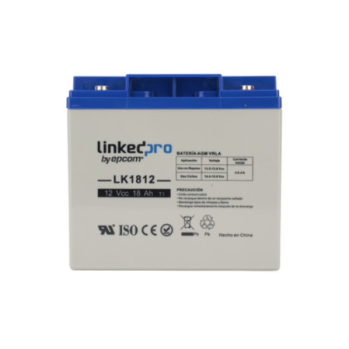 Batería 12 V / 18 Ah / UL / Tecnología AGM / Vida útil promedio de 5 años / Para uso en equipo electrónico, Alarmas de Intrusión / Incendio/ Control de acceso / Video Vigilancia / Terminales T1 