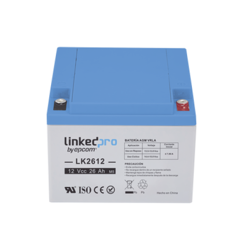 Batería 12 V / 26 Ah / UL / Tecnología AGM / Vida útil promedio de 5 años /Para uso en equipo electrónico, Alarmas de Intrusión / Incendio/ Control de acceso / Video Vigilancia / Terminales M5 