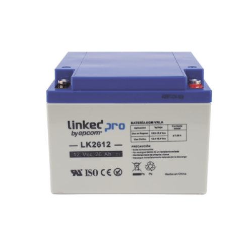 Batería 12 V / 26 Ah / UL / Tecnología AGM / Vida útil promedio de 5 años /Para uso en equipo electrónico, Alarmas de Intrusión / Incendio/ Control de acceso / Video Vigilancia / Terminales M5 