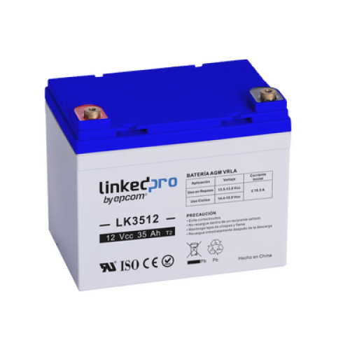 Batería 12 V / 35 Ah / UL / Tecnología AGM / Vida útil promedio de 5 años / Para uso en equipo electrónico, Alarmas de Intrusión / Incendio / Control de acceso / Video Vigilancia / Terminales T1 