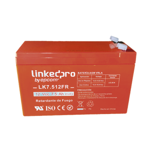 Batería 12 V / 7.5 Ah / UL / Tecnología AGM / Vida útil promedio de 5 años / Retardante a la Flama / Para equipo electrónico, Alarmas de Intrusión / Incendio/ Control de acceso / Video Vigilancia / Incluye adaptad