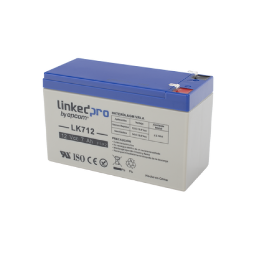 Batería 12 V / 7 Ah / UL / Tecnología AGM / Vida útil promedio 5 años / Uso en equipo electrónico, Alarmas de Intrusión / Incendio / Control de acceso / Video Vigilancia / Terminales F1 ( Incluye adaptador F2 )