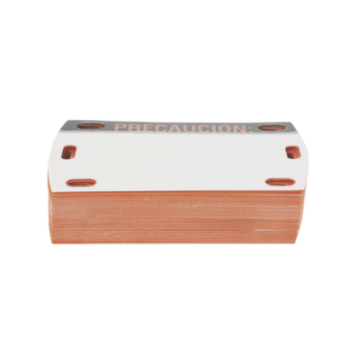 Etiqueta Autolaminada para Identificación de Fibra Óptica Paquete de 25 Piezas, Para Uso Interior/Exterior, Dimensiones de 90 x 50 mm (3.54 x 1.97 Pulgadas), Color Negro con Naranja